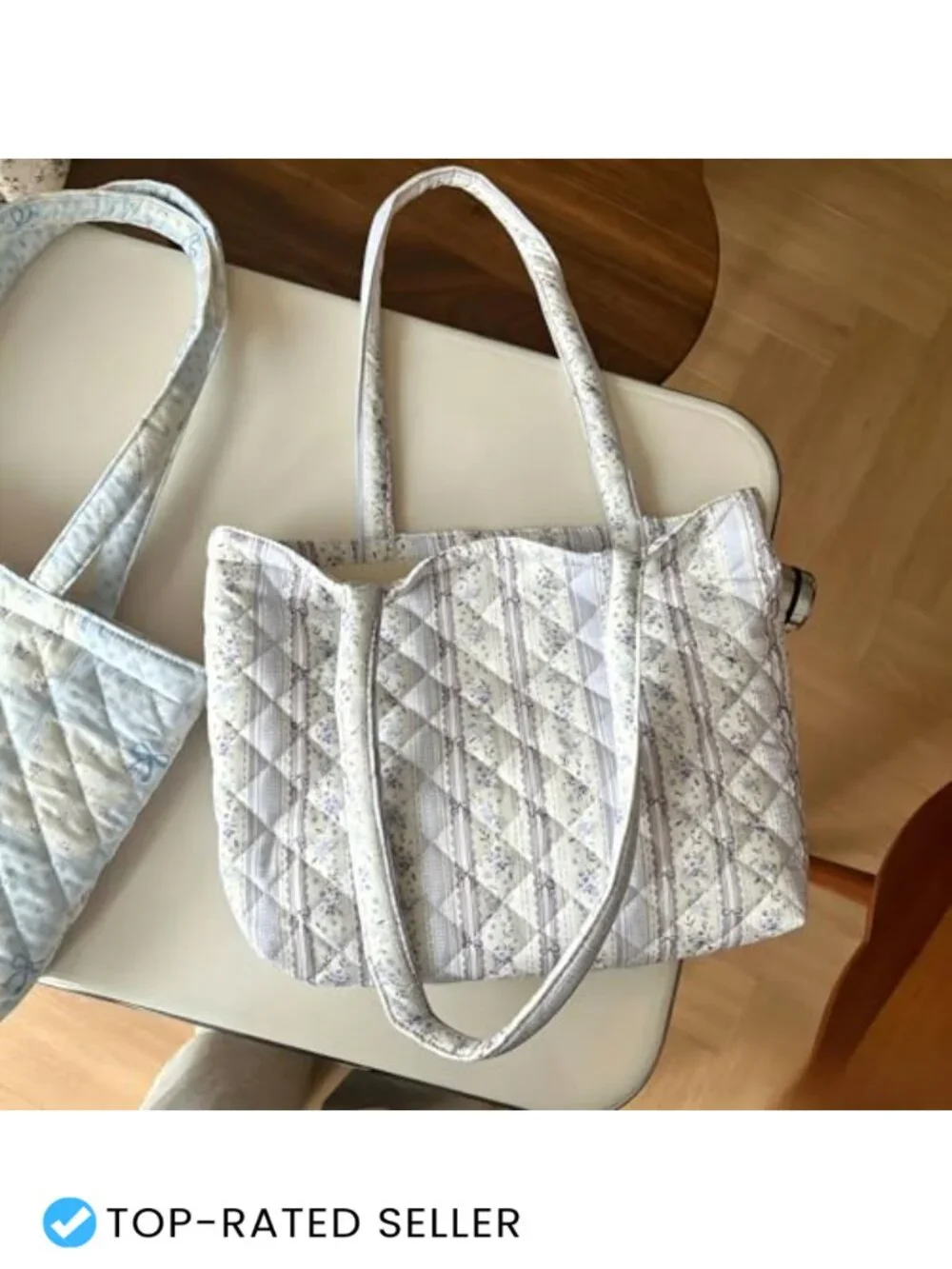 Small Quilted Tote Bag, Shoulder Bag with Pockets, Canvas Lining, Church Work